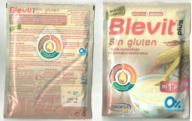 Error en el etiquetado de la papilla de cereales Blevit